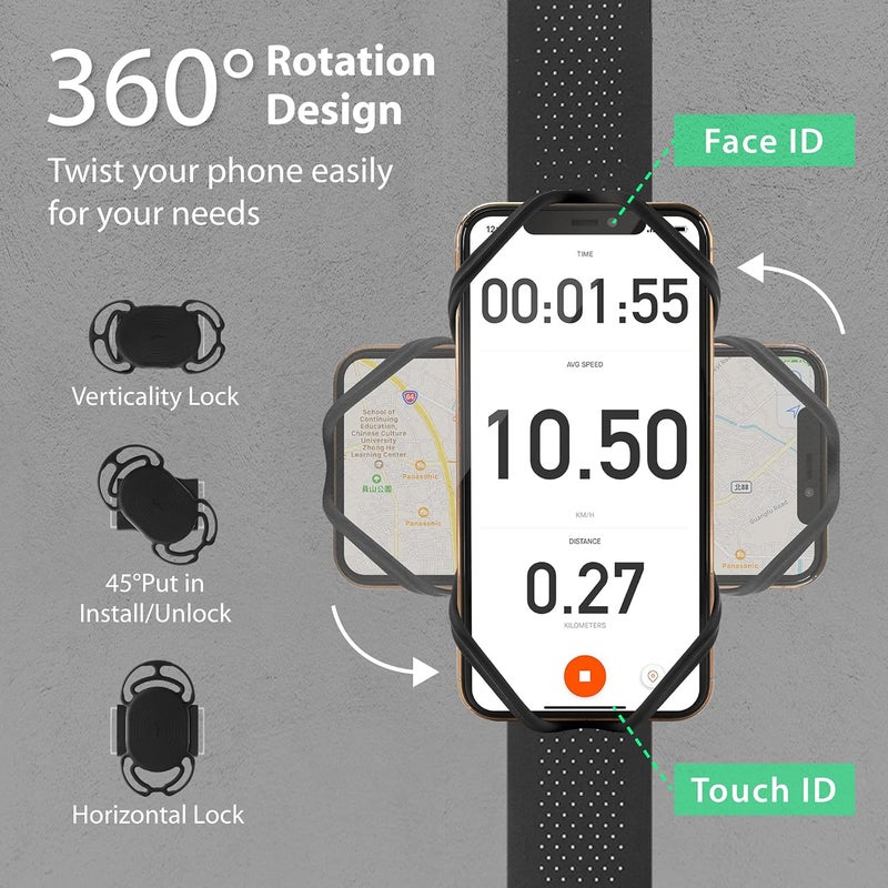 BONE COLLECTION BONE Run + Bike Tie Connect Kit 1, 2-in-1 Running & Bike Phone Holder, Detachable & Rotatable 360° Sport Armband & Phone Mount Compatible with Most Smartphones (Stem/Armband 2-in-1 Connection Kit) - Image 4